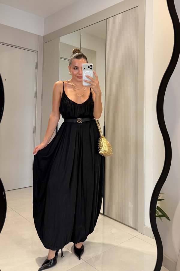 Paloma Siyah İnce Askılı Şalvar Kesim Tulum