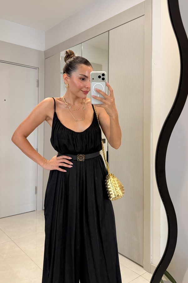 Paloma Siyah İnce Askılı Şalvar Kesim Tulum