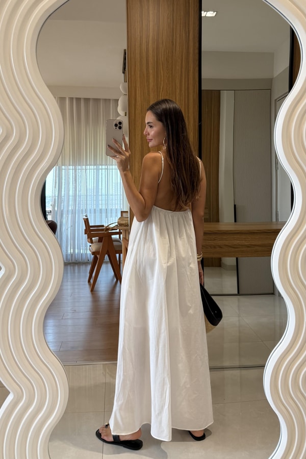Paola Beyaz Sırt Dekolteli Maxi Elbise