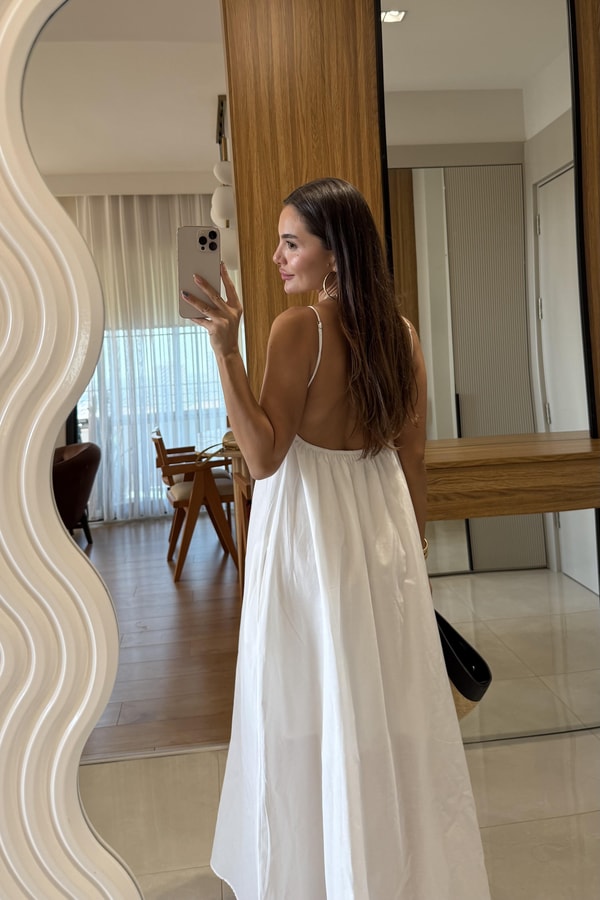 Paola Beyaz Sırt Dekolteli Maxi Elbise