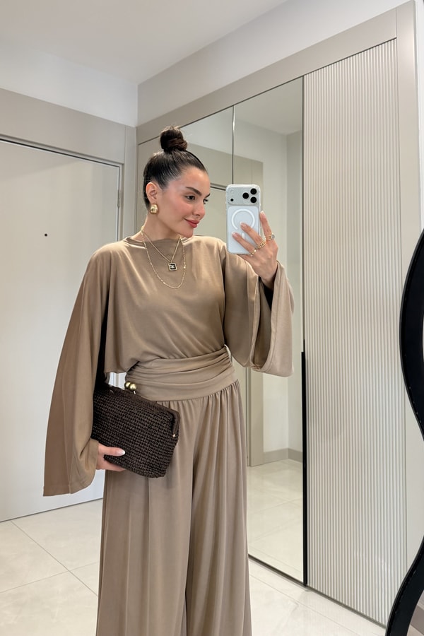Parisian Camel Bel Drapeli İkili Takım