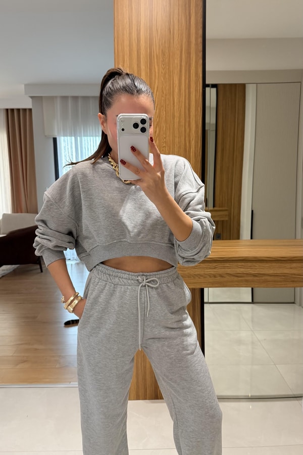 Patrica Gri Crop Eşofman Takımı