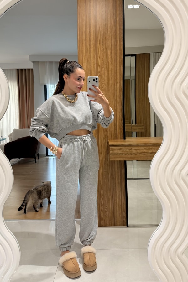 Patrica Gri Crop Eşofman Takımı