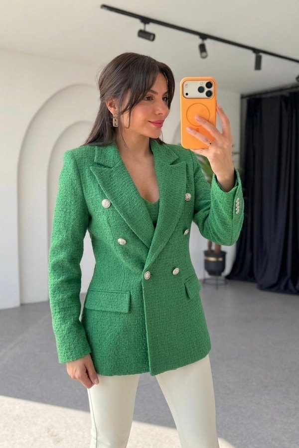 Picana Yeşil Tüvit Blazer Ceket