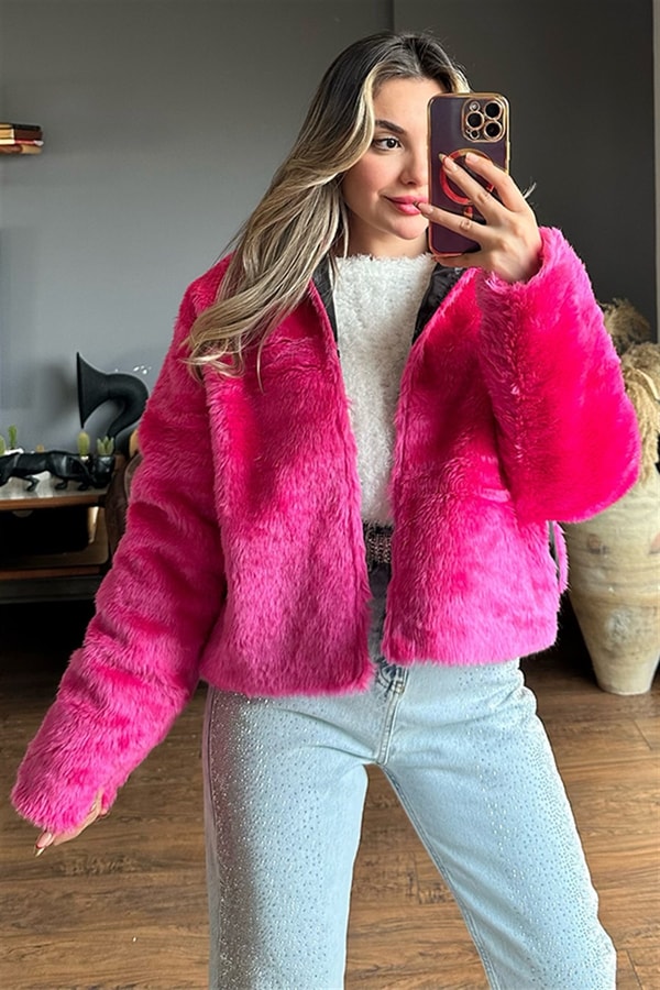 Pink peluş tasarım ceket