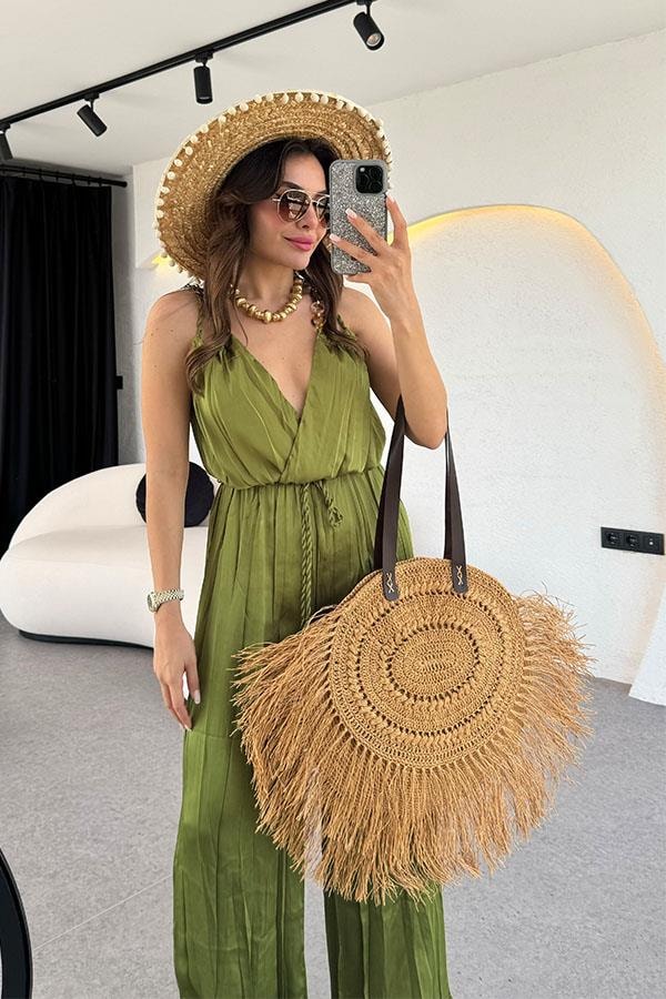 Poemo Kemer Detaylı Tasarım Yeşil Tulum