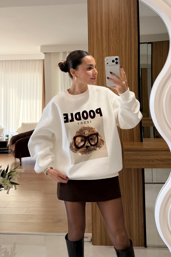 Poodle Teddy Baskılı Sweatshirt 