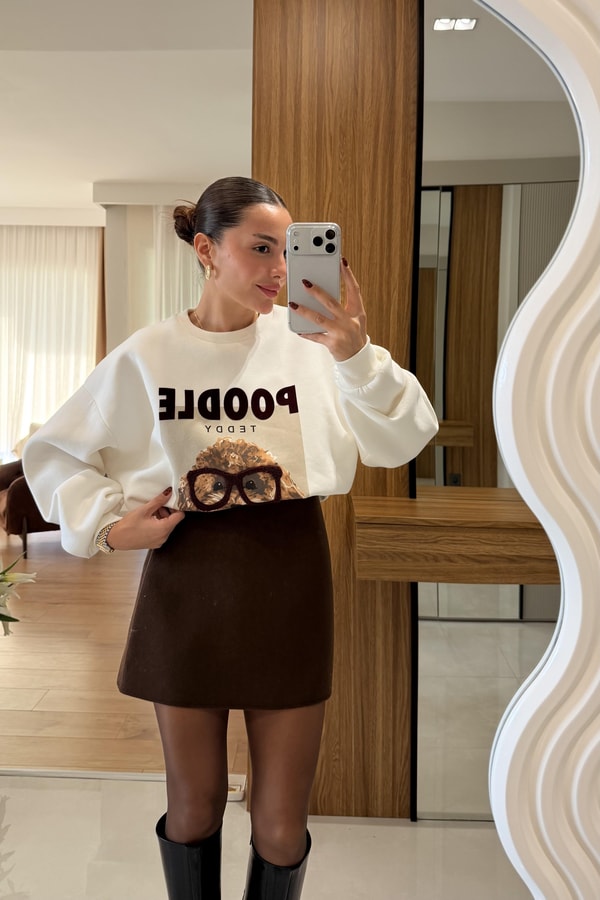 Poodle Teddy Baskılı Sweatshirt 