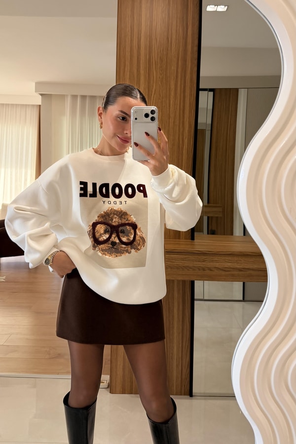 Poodle Teddy Baskılı Sweatshirt 