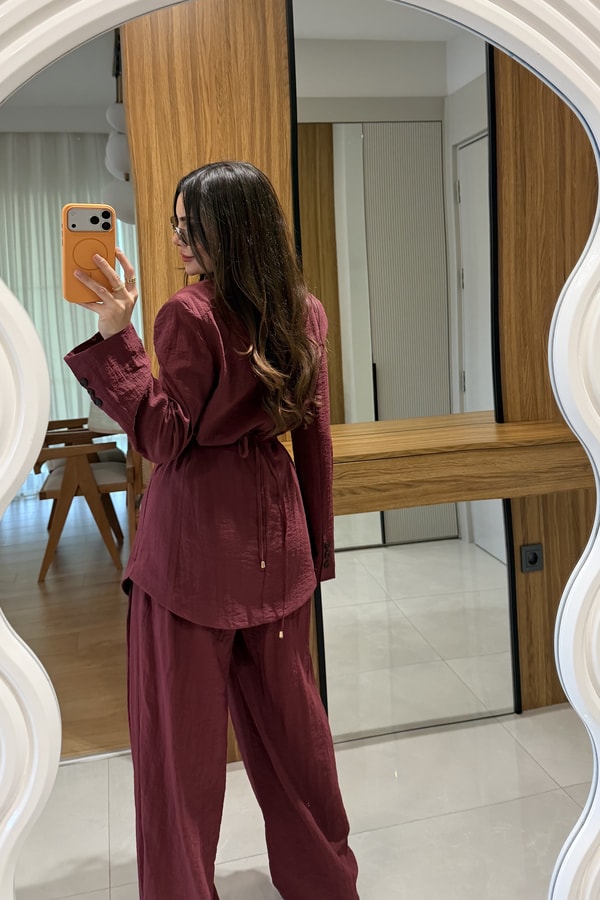 Porter Bordo Vatkalı Belden Oturmalı Takım