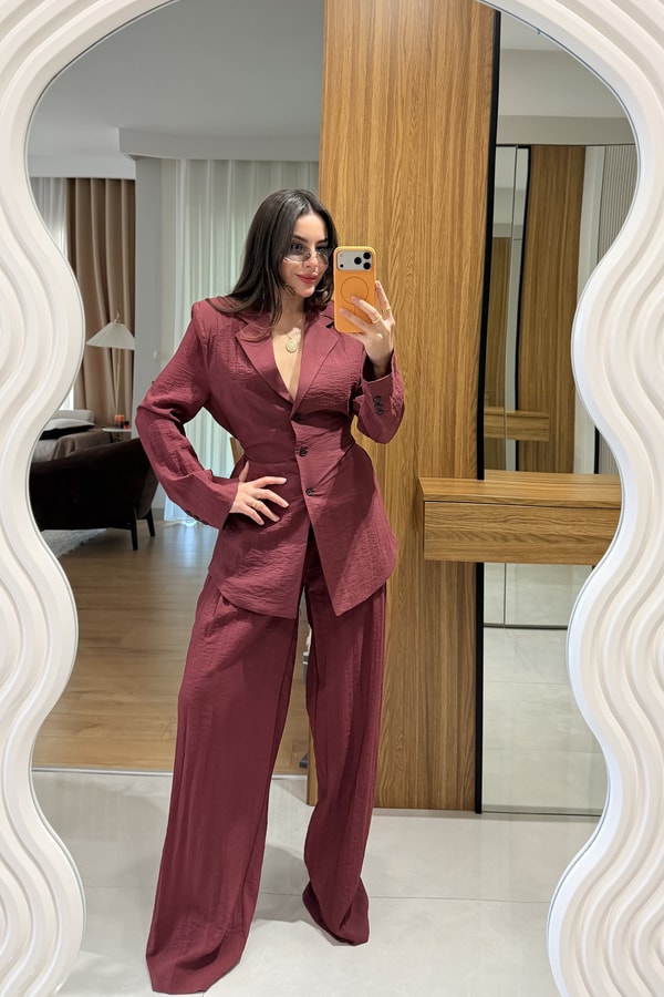Porter Bordo Vatkalı Belden Oturmalı Takım