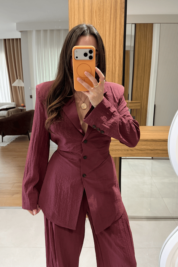 Porter Bordo Vatkalı Belden Oturmalı Takım