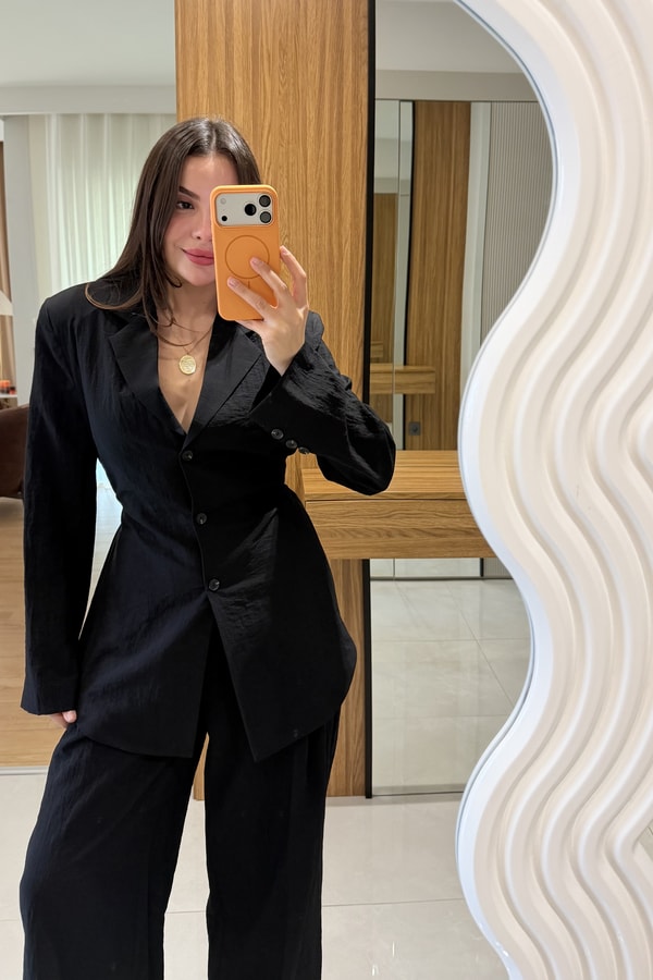 Porter Siyah Vatkalı Belden Oturmalı Takım