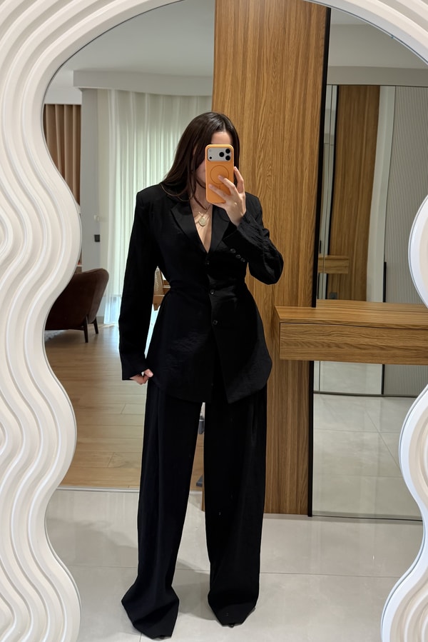 Porter Siyah Vatkalı Belden Oturmalı Takım