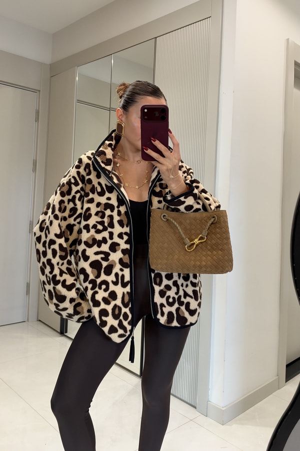 Presy Açık Leopar Teddy Fermuarlı Sweat