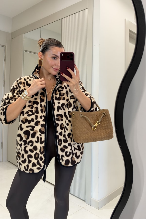 Presy Açık Leopar Teddy Fermuarlı Sweat