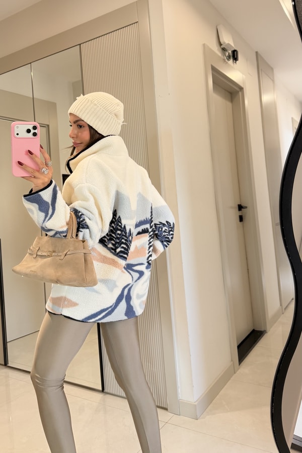 Presy Beyaz Teddy Fermuarlı Sweat
