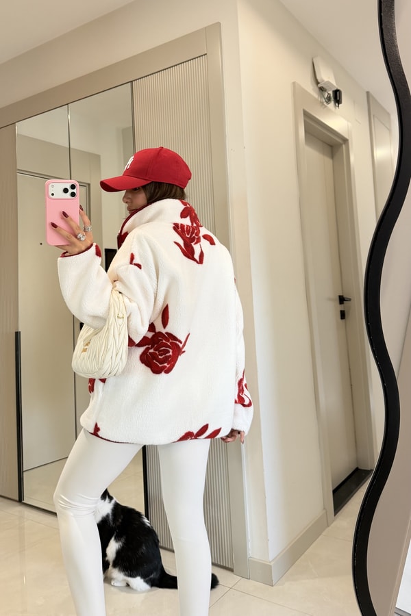Presy Gül Desen Teddy Fermuarlı Sweat