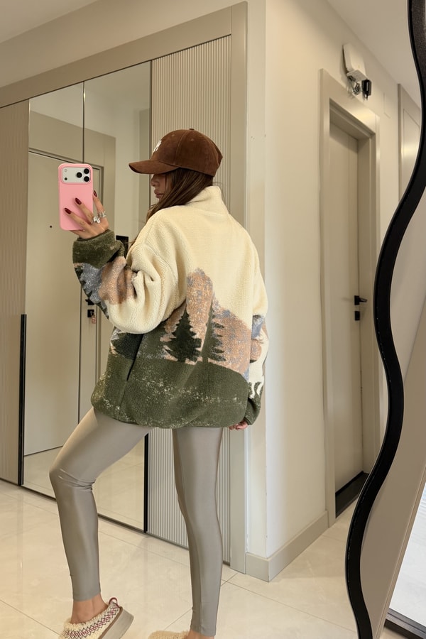 Presy Haki Geyikli Teddy Fermuarlı Sweat