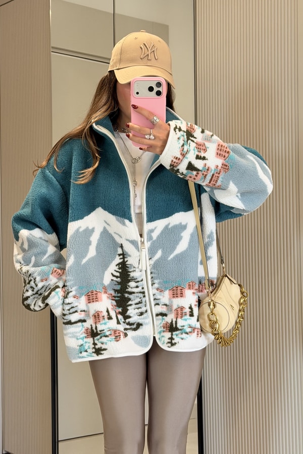 Presy Turkuaz Teddy Fermuarlı Sweat