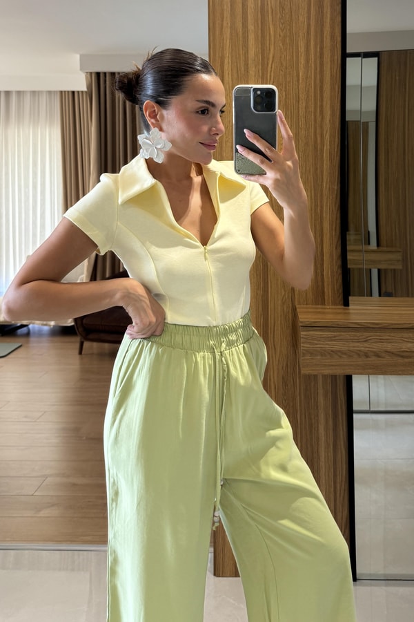 Profex Sarı Fermuarlı Polo Yaka Body