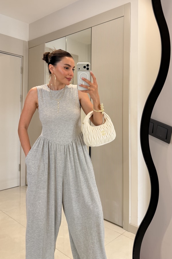Puenza Gri Modal Salaş Kesim Kolsuz Tulum