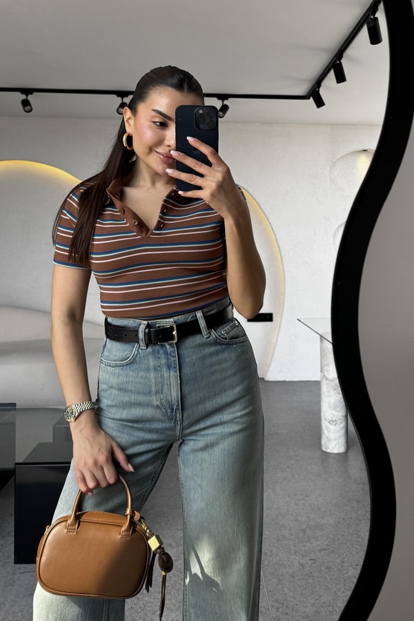 Puffer Çizgili Polo Yaka Tshirt