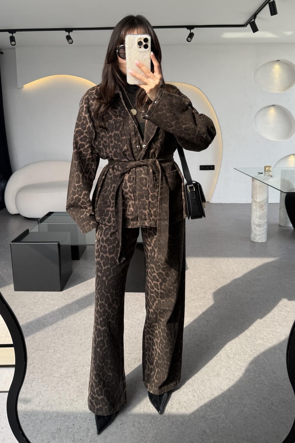 Purenza Leopar Denim Pantolon