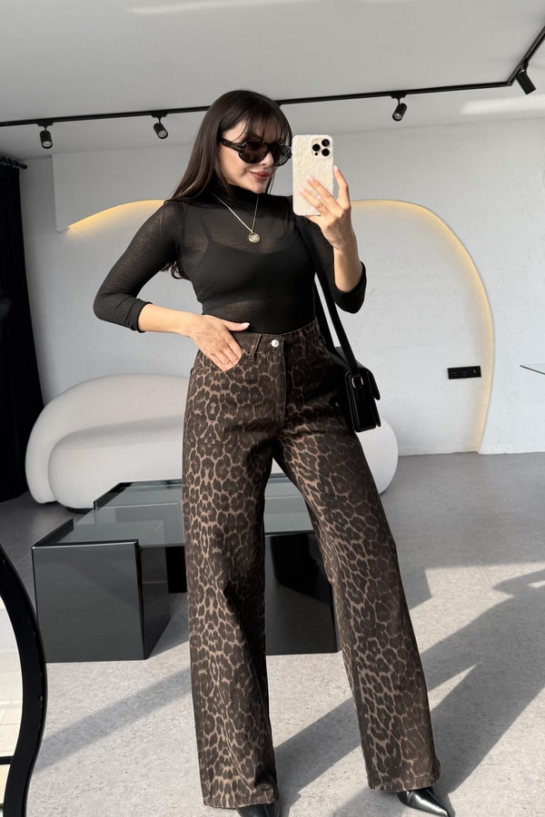 Purenza Leopar Denim Pantolon