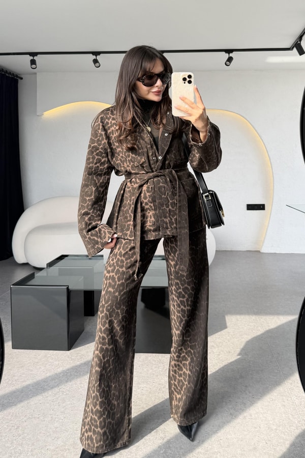 Purenza Leopar Denim Pantolon