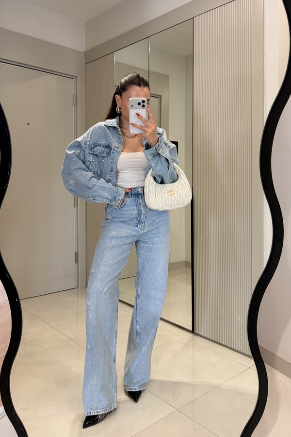 Quest Lightblue Full Taşlı Denim Takım