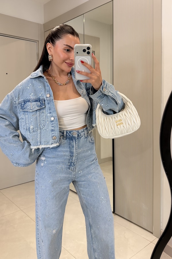 Quest Lightblue Full Taşlı Denim Takım