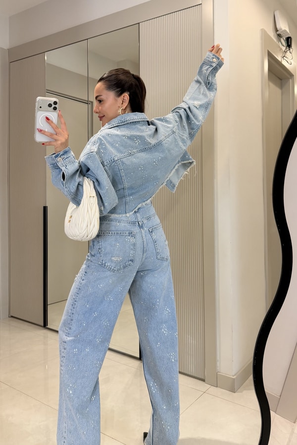 Quest Lightblue Full Taşlı Denim Takım