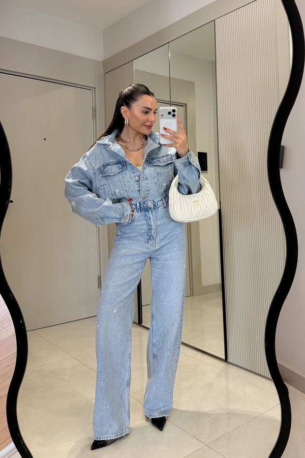 Quest Lightblue Full Taşlı Denim Takım