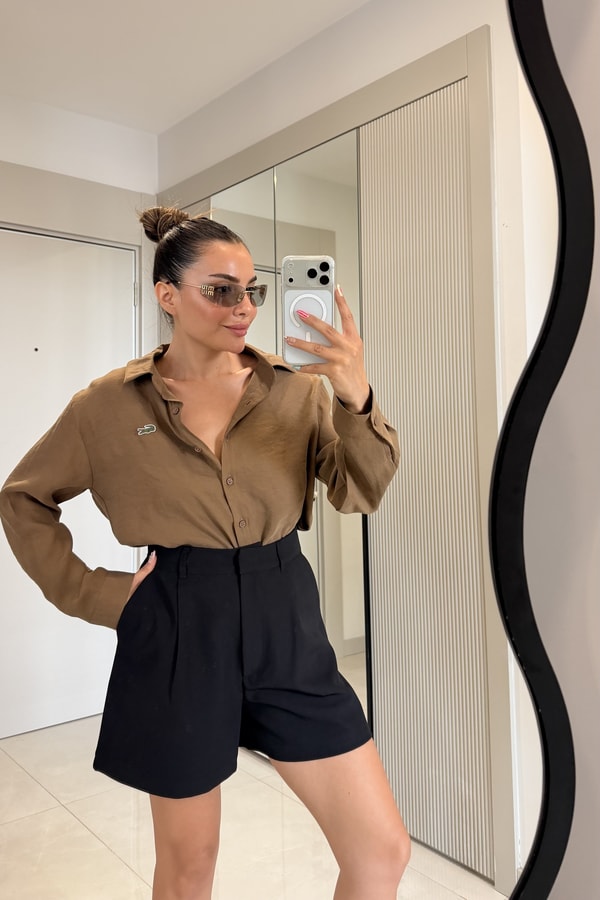 Radius Siyah Yüksek Bel Şort