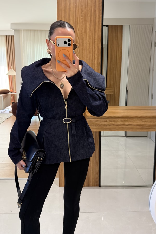 Raje Denim Kemerli Madonna Gömlek