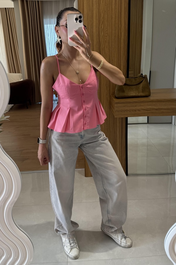 Raylin Pembe Poplin Crop