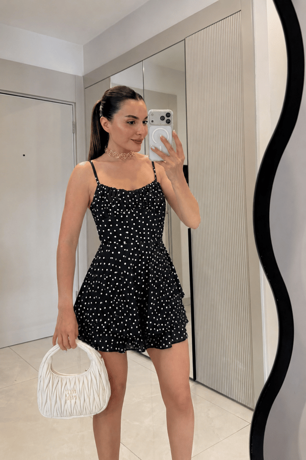Rayssa Siyah Puantiyeli Sırt Detaylı Tulum