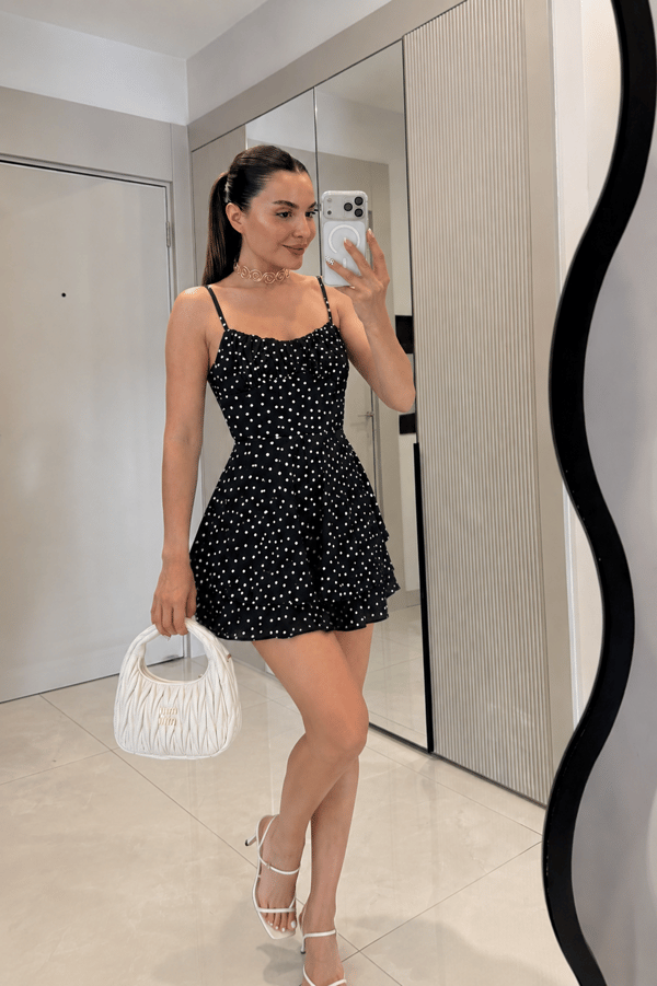 Rayssa Siyah Puantiyeli Sırt Detaylı Tulum