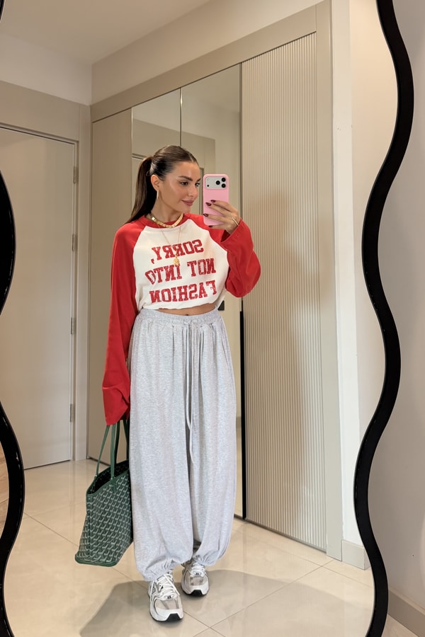 Rhea Gri Paçası Lastikli Şalvar Model Eşofman Altı