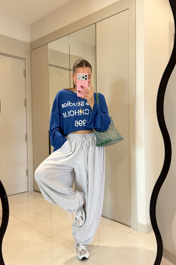Rhea Gri Paçası Lastikli Şalvar Model Eşofman Altı
