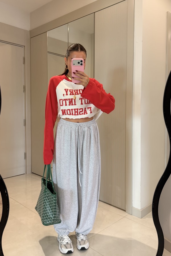 Rhea Gri Paçası Lastikli Şalvar Model Eşofman Altı