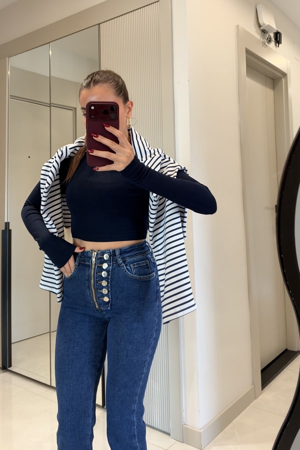 Rhode Lacivert Basic Slim Crop