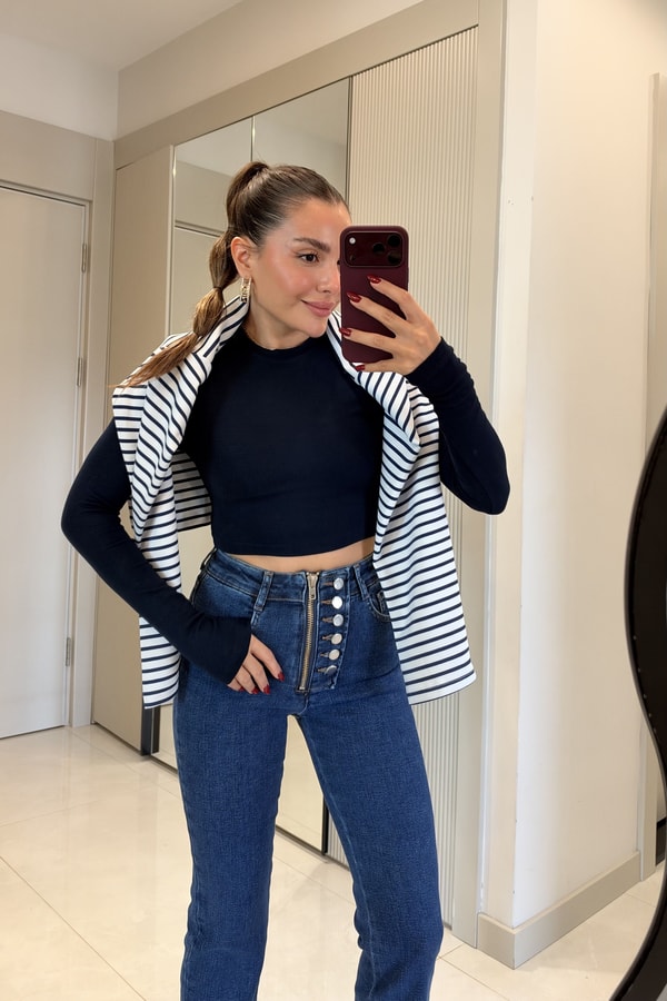 Rhode Lacivert Basic Slim Crop