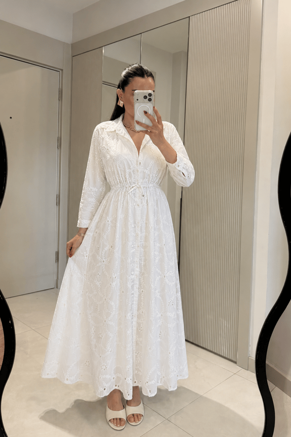 Riley Beyaz Fisto Maxi Elbise