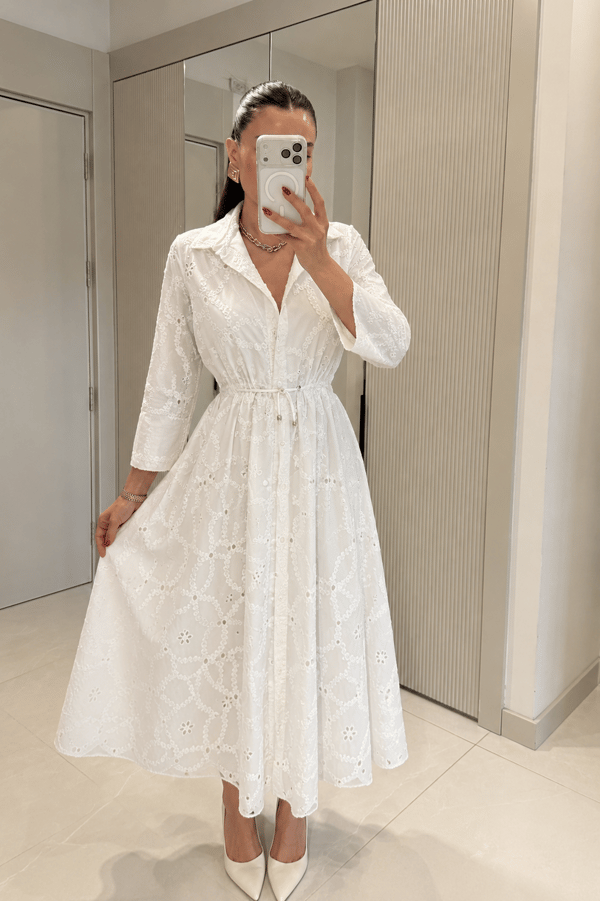 Riley Beyaz Fisto Maxi Elbise