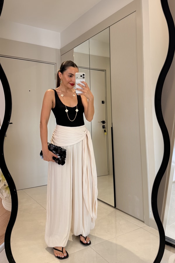 Rodres Bej Kemer Detaylı Şalvar Pantolon