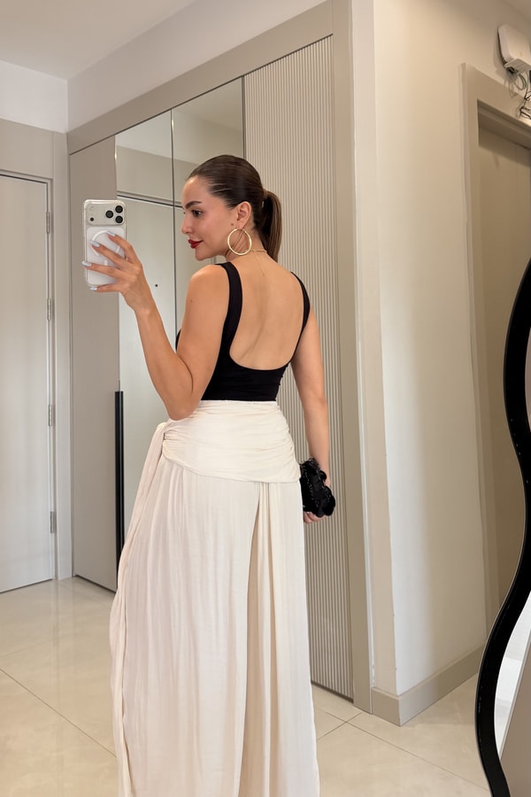 Rodres Bej Kemer Detaylı Şalvar Pantolon