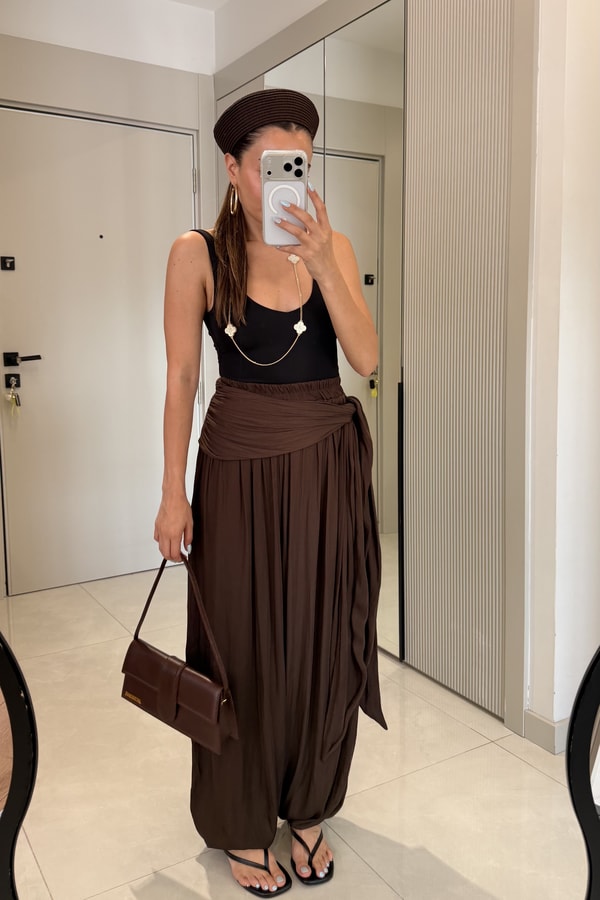 Rodres Kahve Kemer Detaylı Şalvar Pantolon