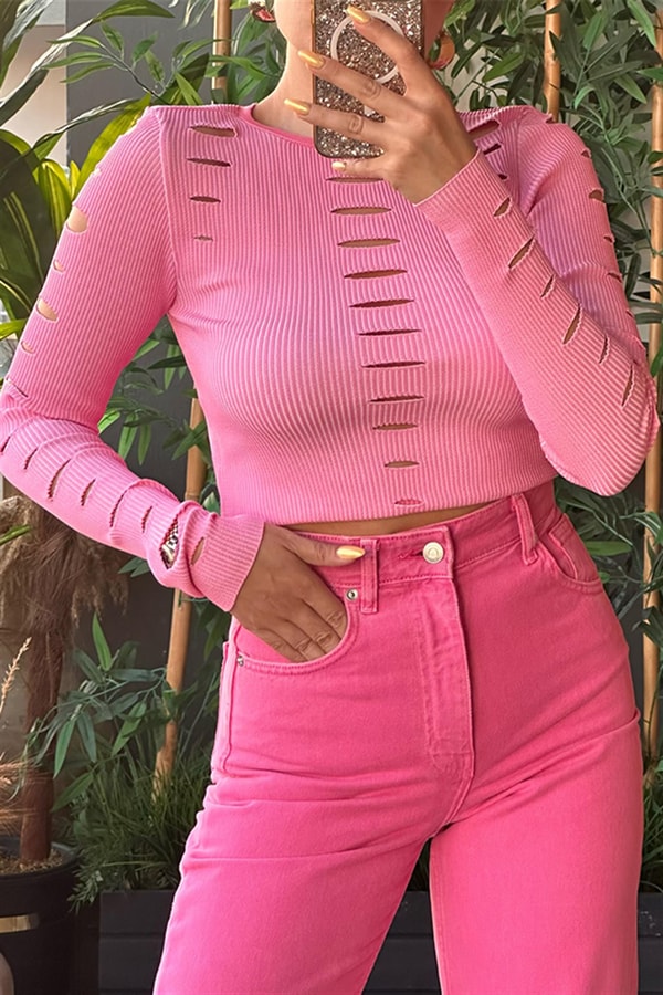 Rosa Delikli Pembe Triko